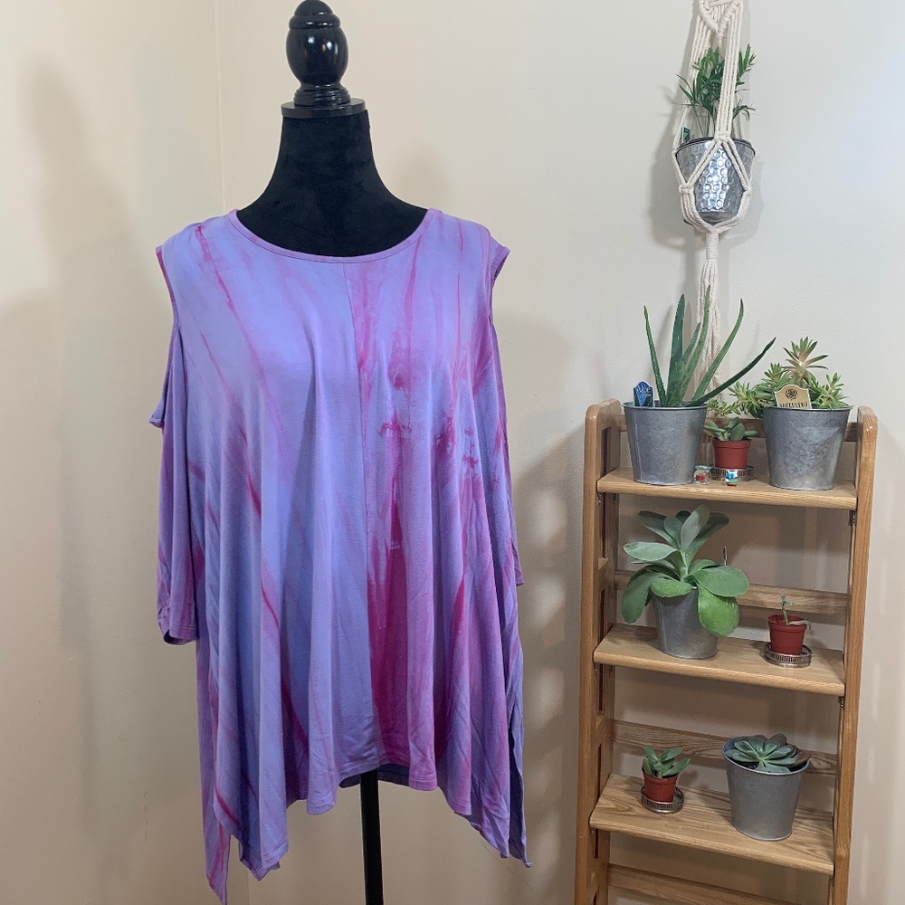 Soft Surroundings open shoulder tie dye tunic
